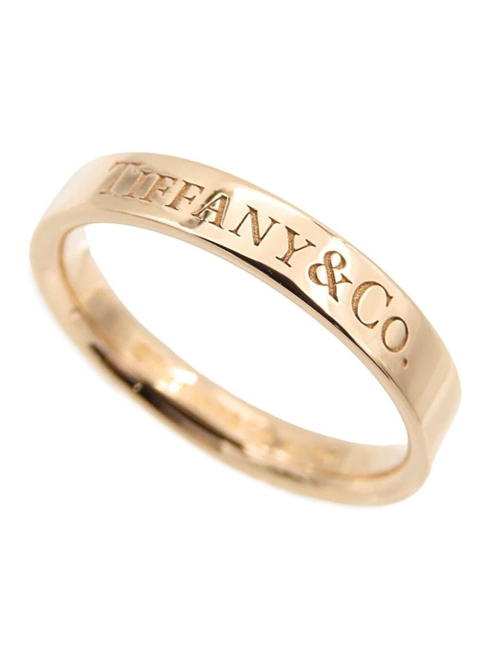 Tiffany & Co Flat Band Ring Logo Pink Gold 18k